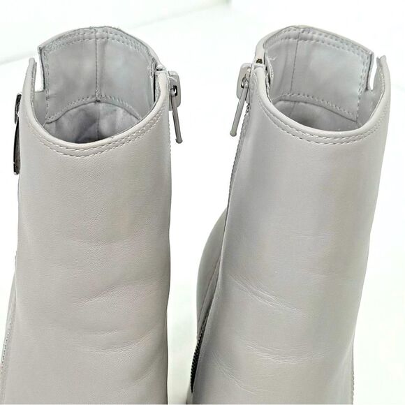 Marc Fisher GABBLE Sleek Gray Leather Side Zip Pointed Toe Block Heeled Boots - Picture 9 of 15